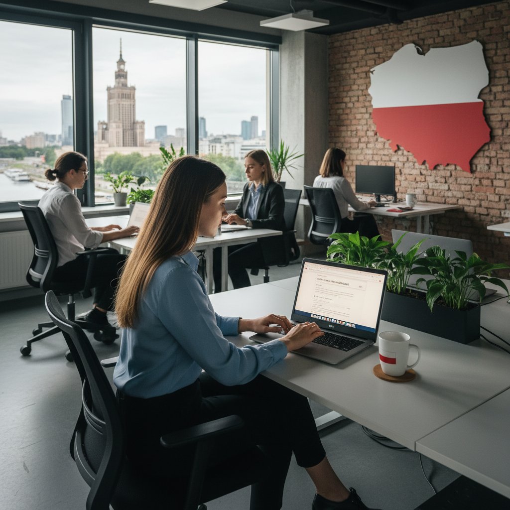 Wirtualny asystent AI pracujący w polskim biurze nad skrzynką email