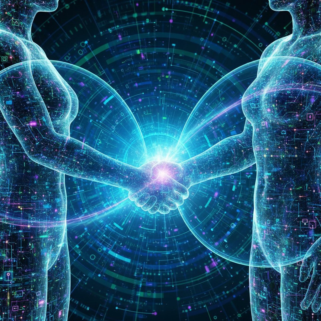 AI and human workplace collaboration, data streams