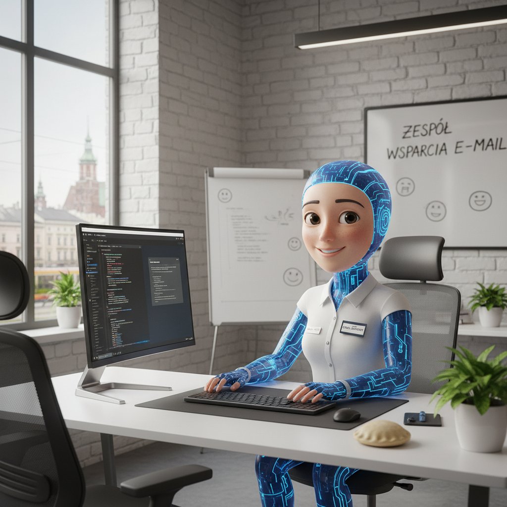 Wirtualny pracownik AI z ludzką osobowością odpowiadający na maile w polskim biurze