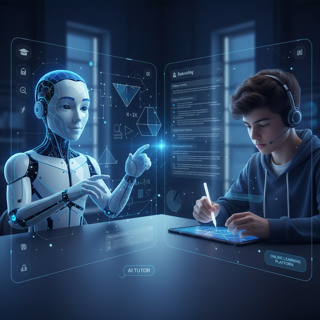 Awatar AI prowadzący zajęcia online z uczniem