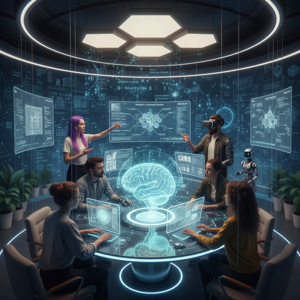 Zespół korzystający z kreatorka.ai podczas burzy mózgów i generowania pomysłów