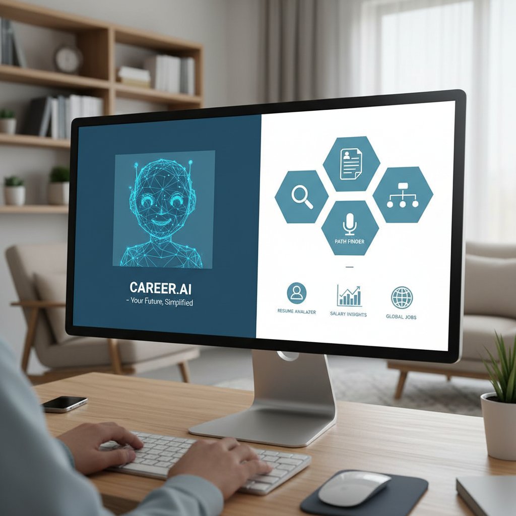 Spotkanie online z doradcą AI, ekran komputera pełen cyfrowych narzędzi kariery