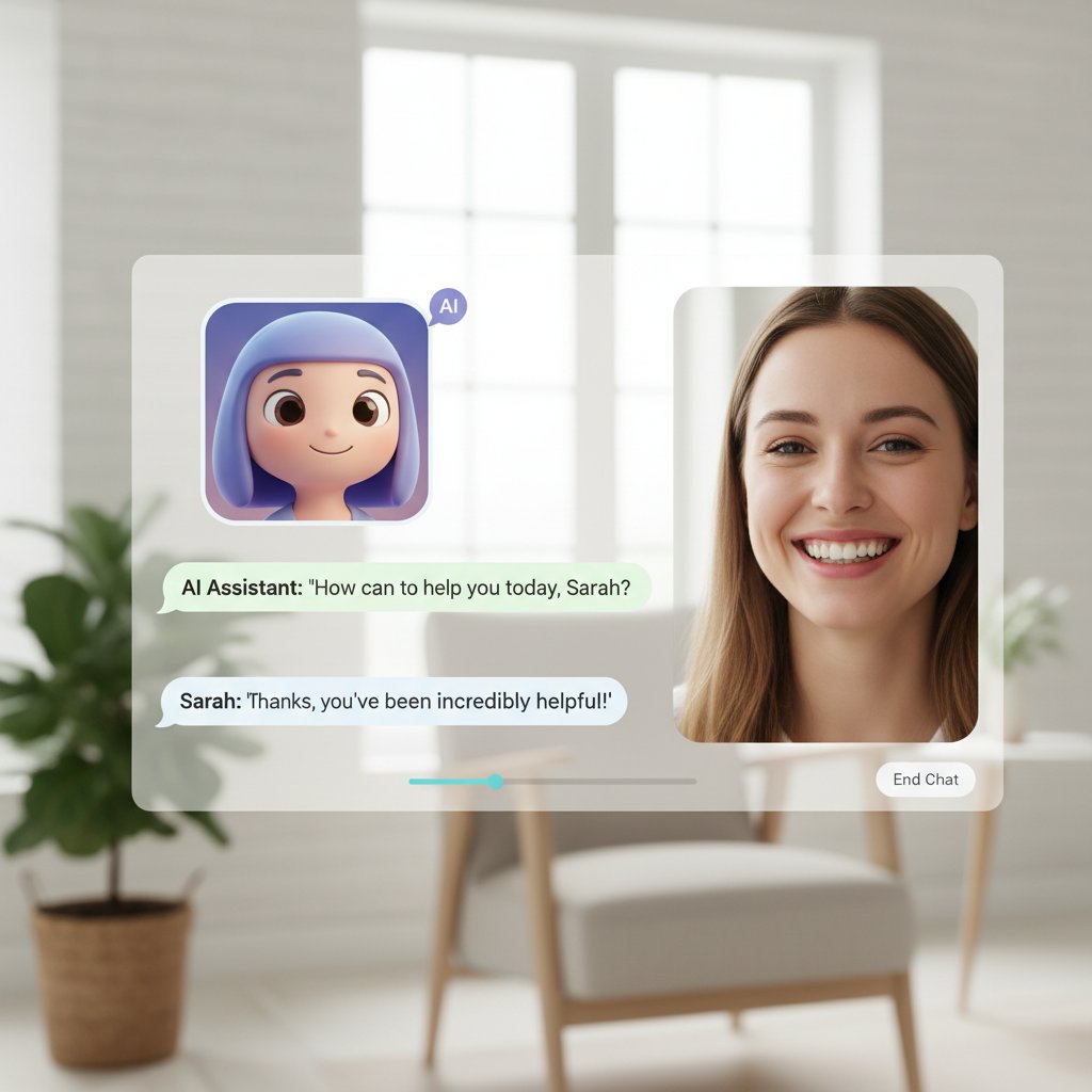 Sztuczna inteligencja w przyjaznym kontakcie z klientem, ekspresyjny awatar AI, jasne światło