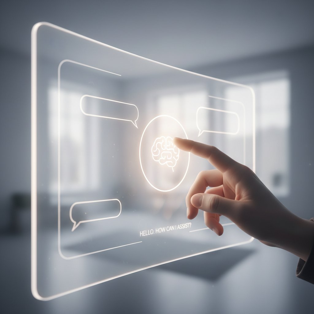 Interfejs czatu AI i ludzka dłoń, intymna atmosfera – AI i empatia, relacje człowiek-maszyna