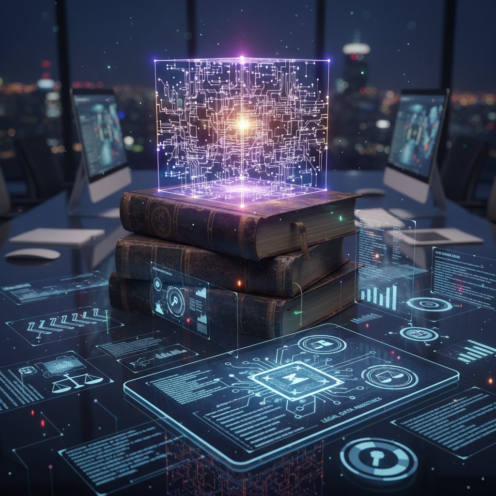 Close-up photo of AI code and legal documents blending, illustrating AI algorithms analyzing compliance data