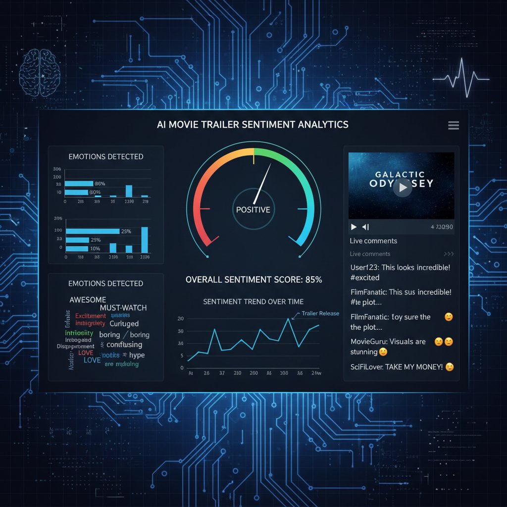 AI dashboard analyzing audience sentiment for a movie trailer in advertising movies