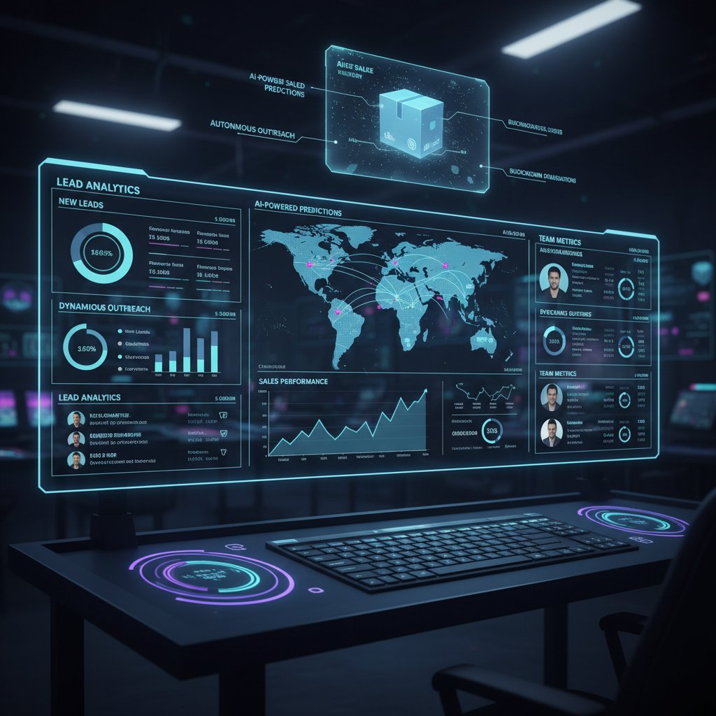 Futuristic dashboard showcasing AI analytics for direct sales professionals