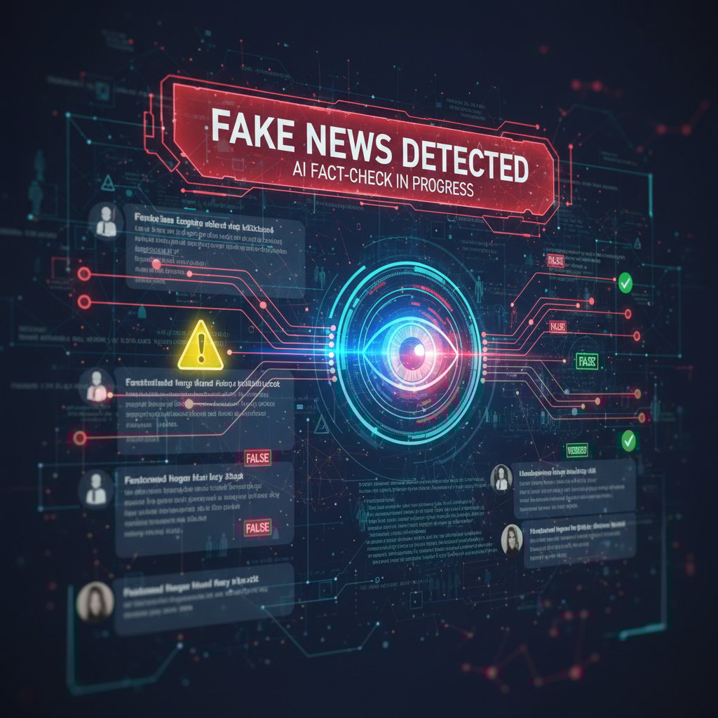 System AI oznaczający podejrzane posty na ekranie smartfona, frazy ostrzegawcze, social media