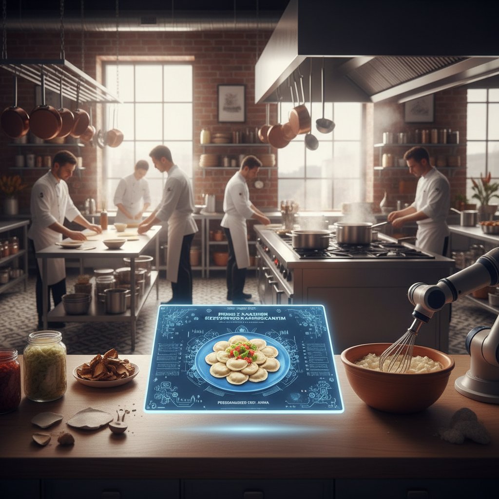 AI pokazujący spersonalizowany przepis na polskie danie, kuchnia pełna życia
