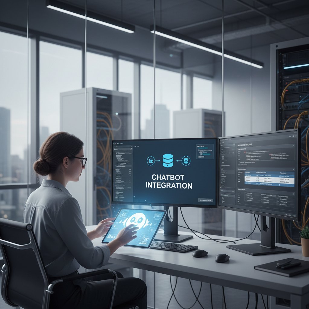 Inżynier AI programujący integrację chatbotów z bazą danych w biurze ubezpieczeniowym