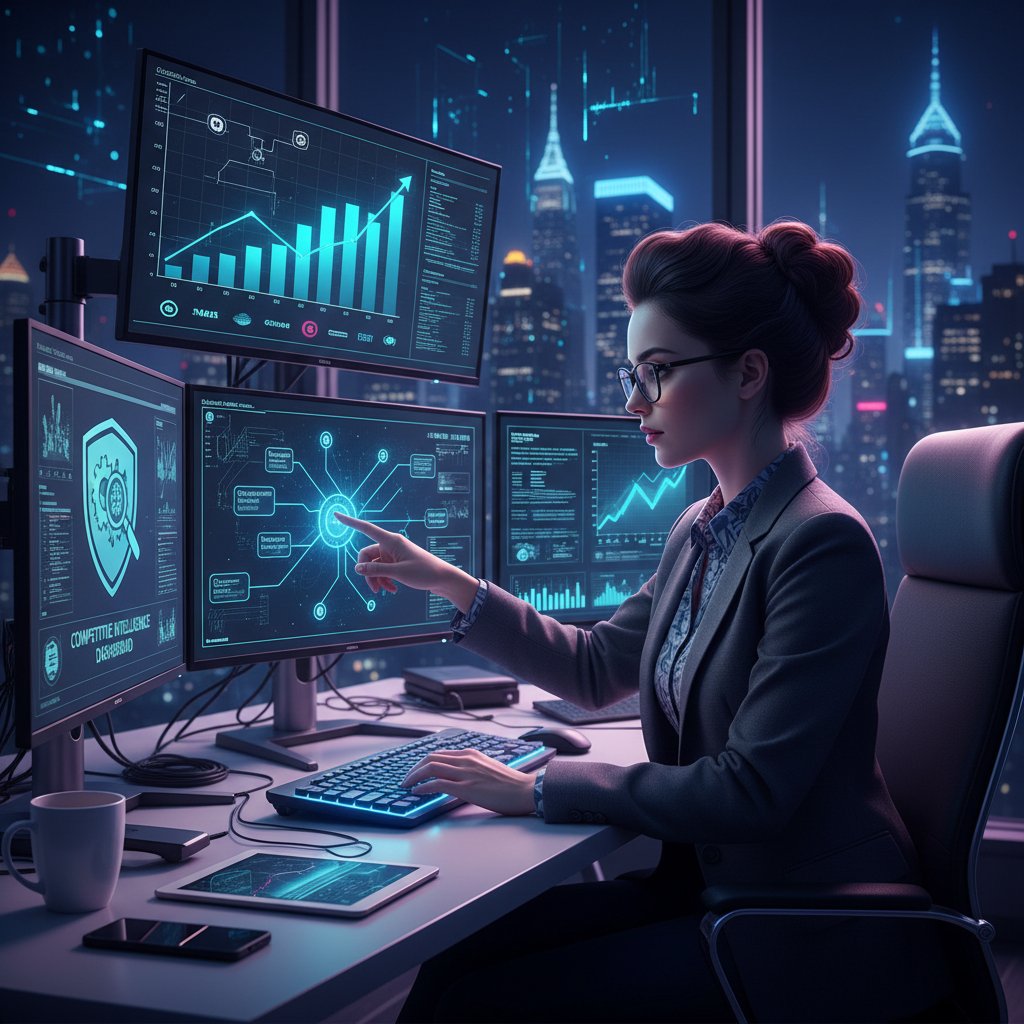 Inżynier AI przy tablicy analizujący wzorce danych, nowoczesne podejście do wywiadu konkurencyjnego