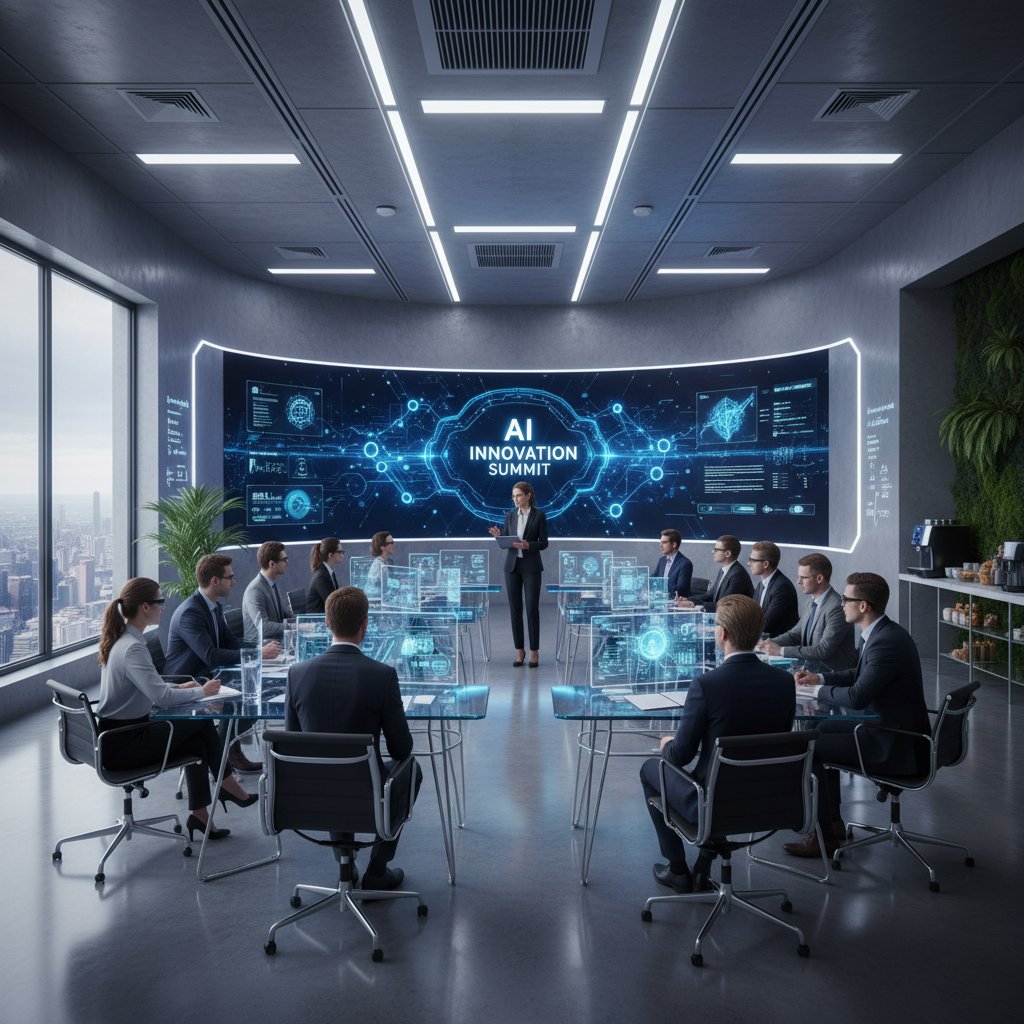 Specjaliści AI podczas warsztatu wdrożeniowego w nowoczesnej sali szkoleniowej