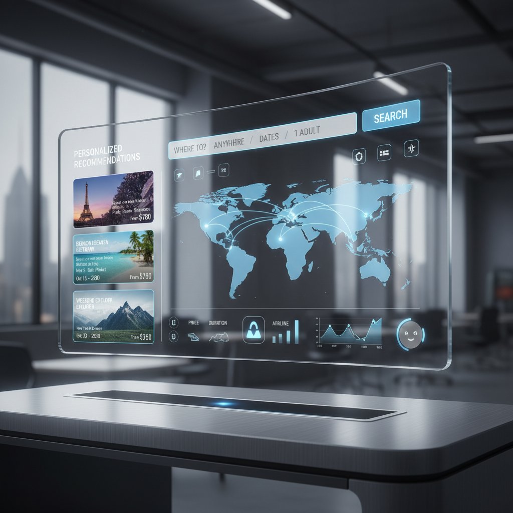 AI-powered flight search interface with personalized recommendations highlighted