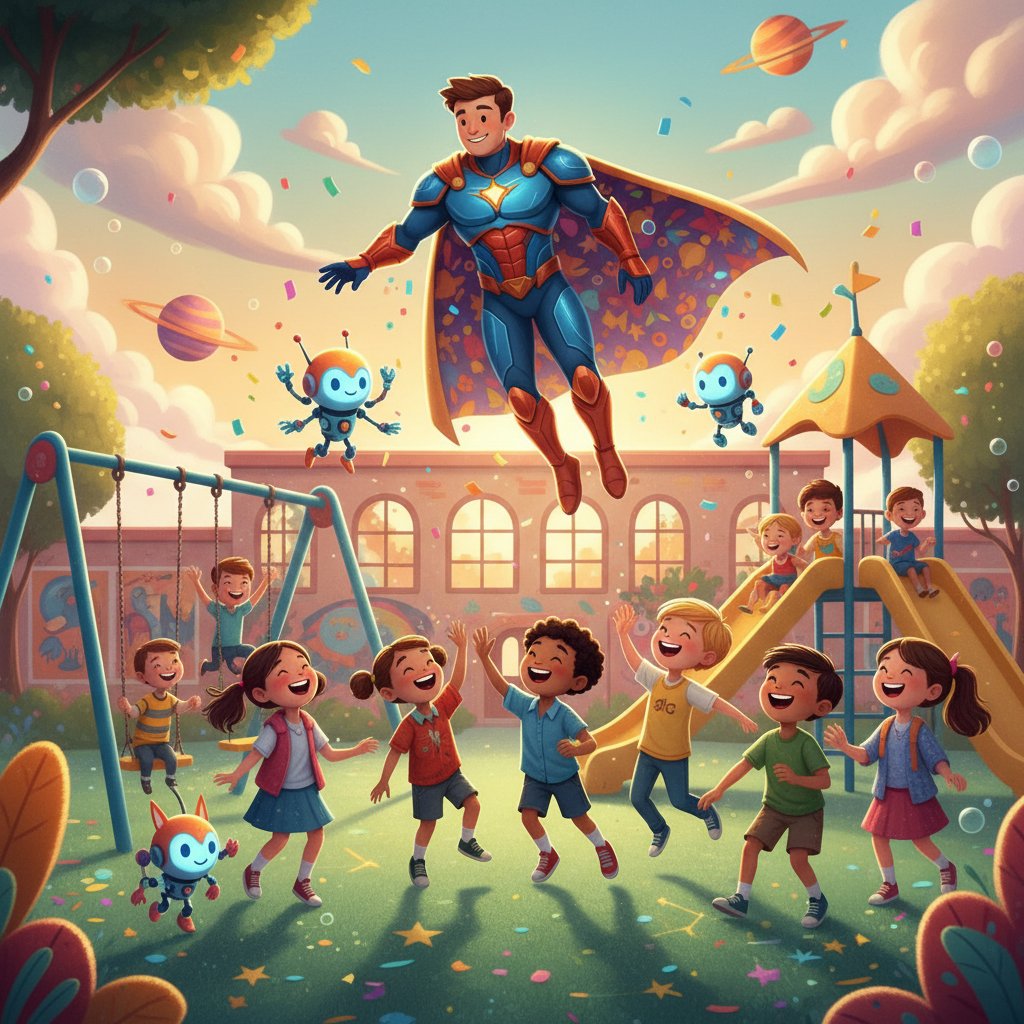 Bohater AI buduje relację z dziećmi w szkole, autentyczna interakcja i emocje