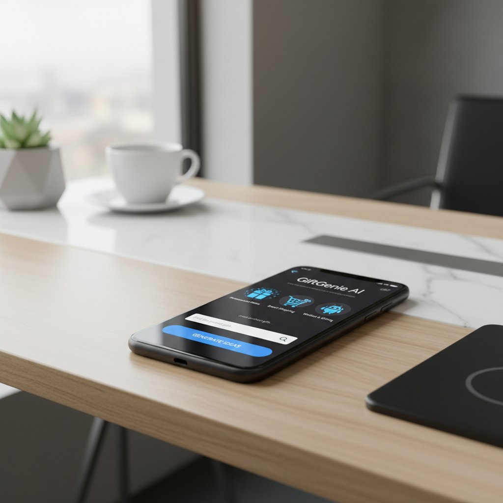 Osoba korzysta z aplikacji prezentowej AI na smartfonie przy nowoczesnym biurku