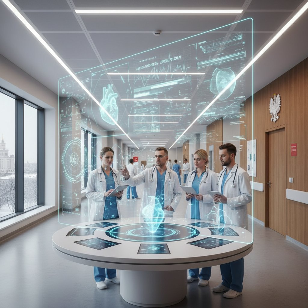 Sztuczna inteligencja analizująca wyniki badań hormonalnych, nowoczesny szpital, Polska