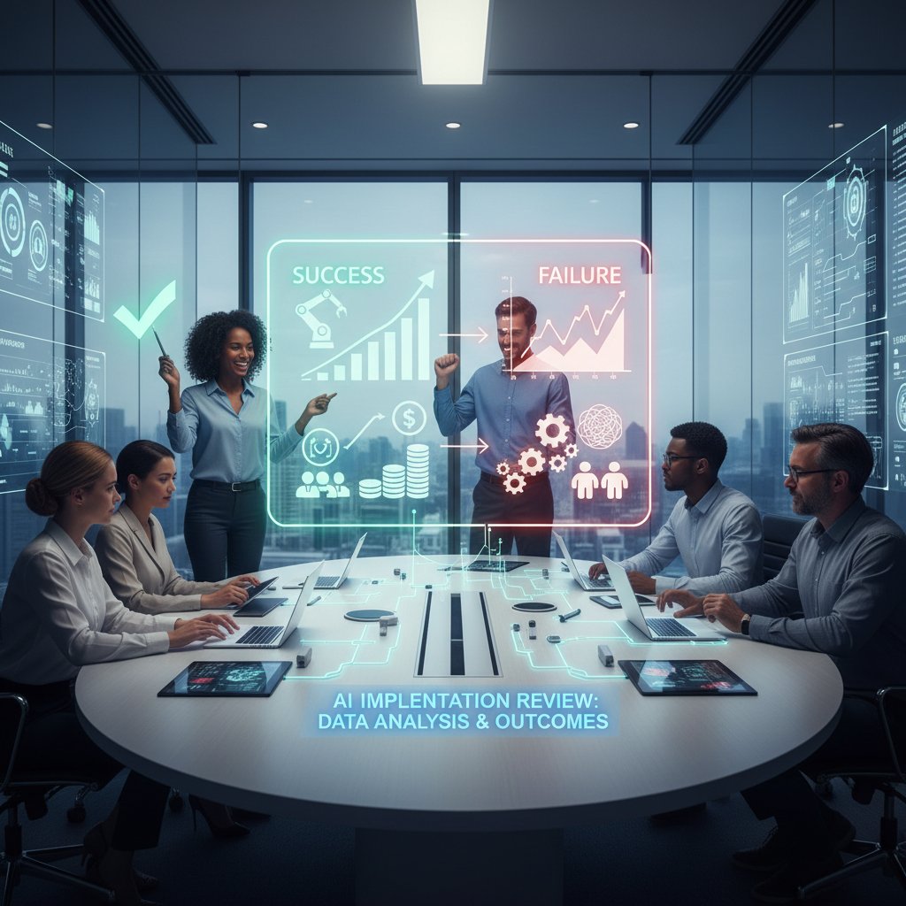 Zespół analizuje dane z wdrożenia AI – zderzenie sukcesów i porażek