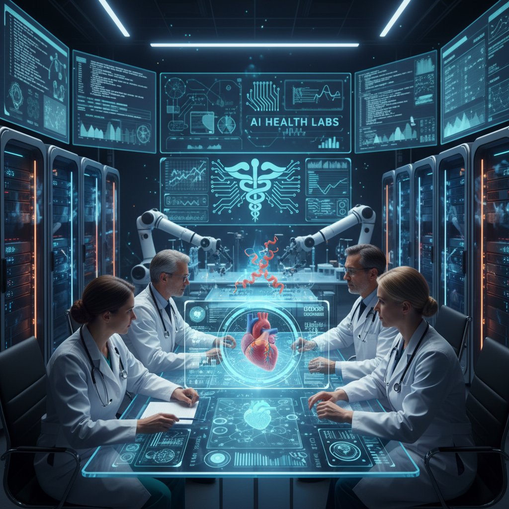 Nowoczesne technologie AI w medycynie – zespół programistów i lekarzy analizuje dane na monitorach