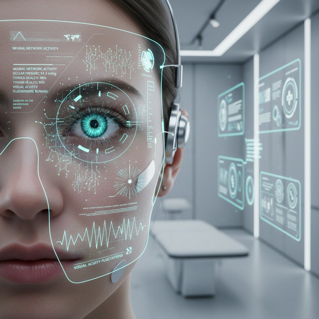 Nowoczesny interfejs AI analizujący objawy oczu na ekranie, symbol wsparcia technologicznego w zdrowiu wzroku