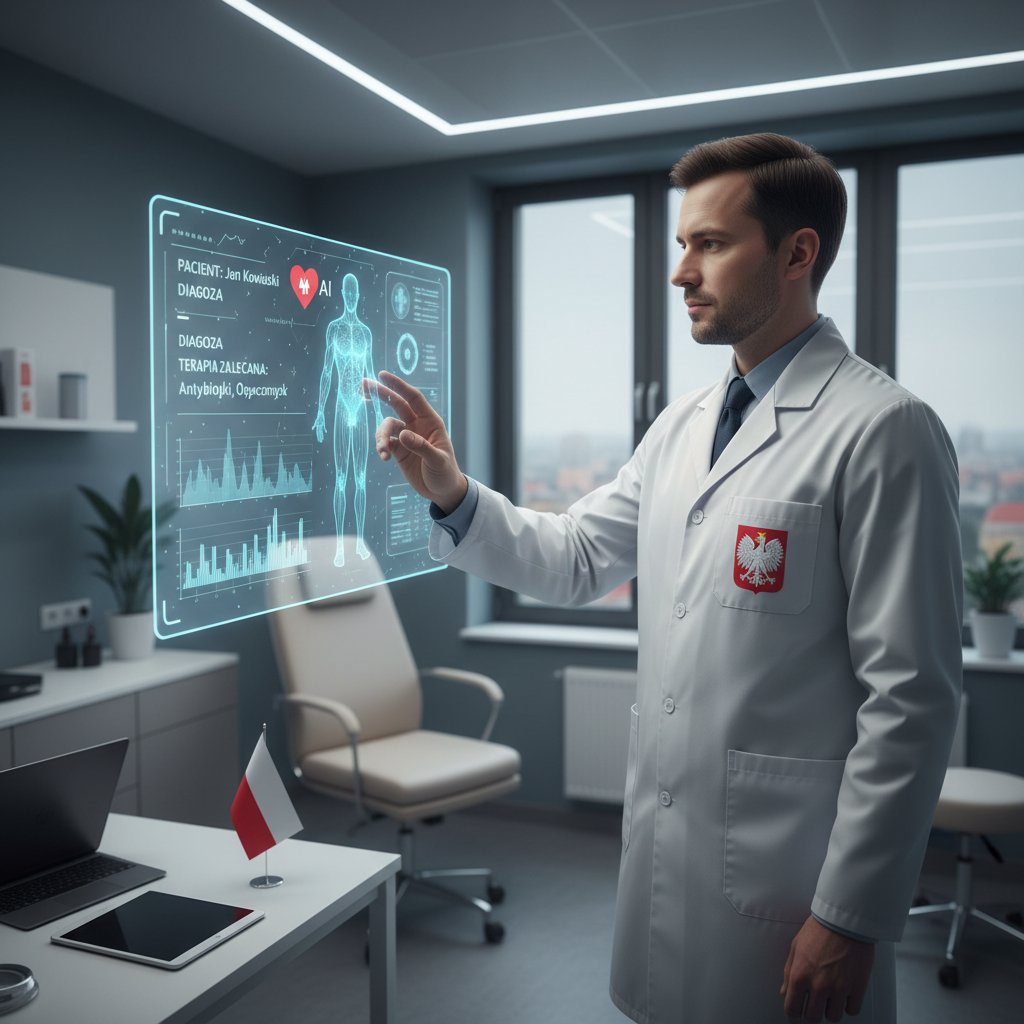 Interfejs AI obok polskiego lekarza w klinice, nowoczesna reumatologia