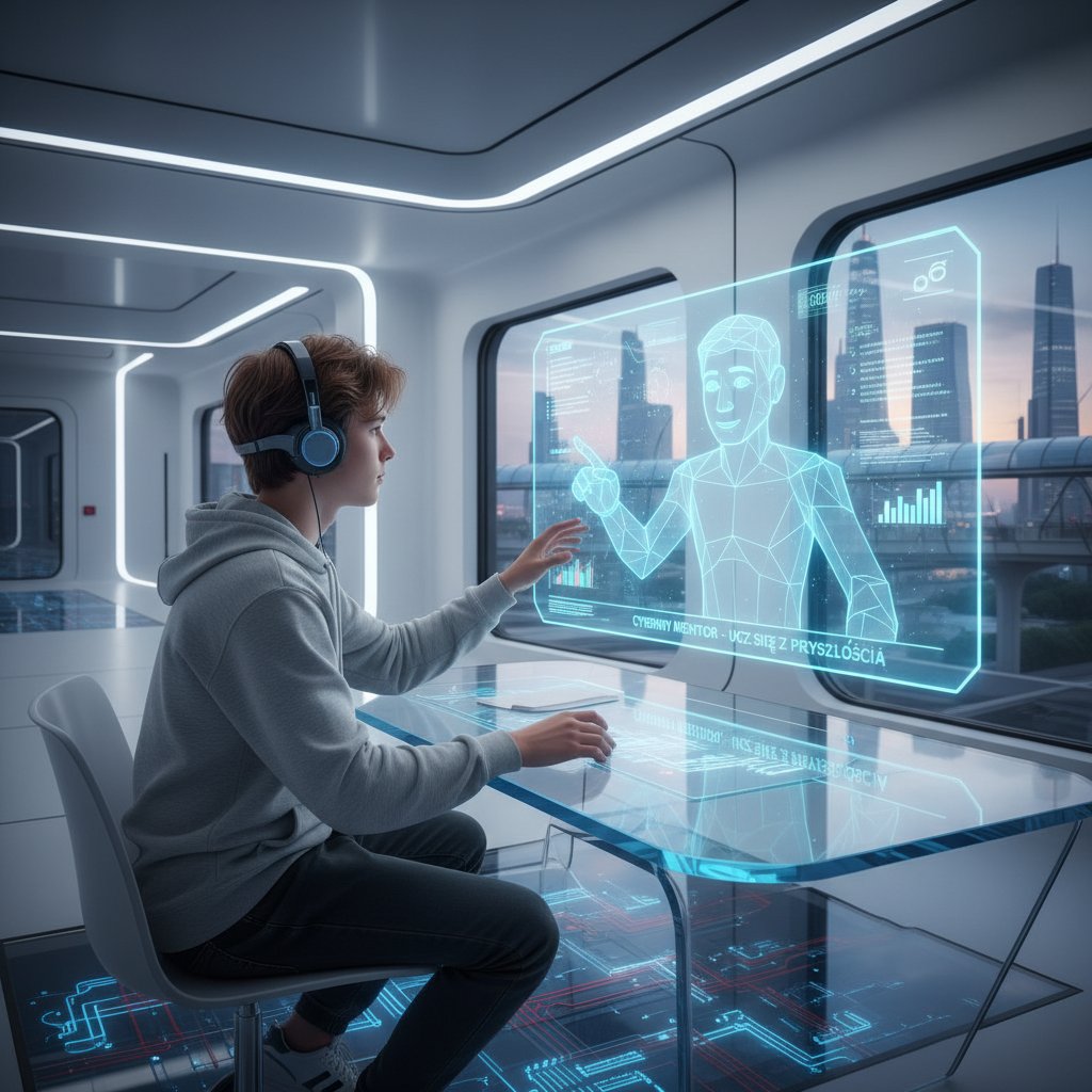 Polski uczeń korzysta z AI-tutora w ramach symulacji edukacyjnych online