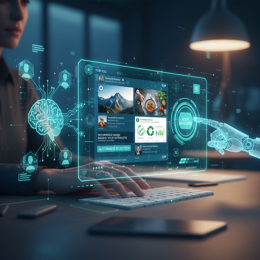 Close-up of AI interface recommending social post times and content, blending human and machine insights