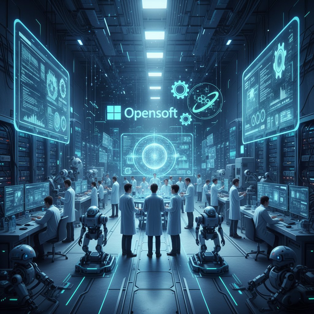 Laboratorium AI z zespołem naukowców pracujących nad algorytmami, zestawienie OpenAI i Microsoft