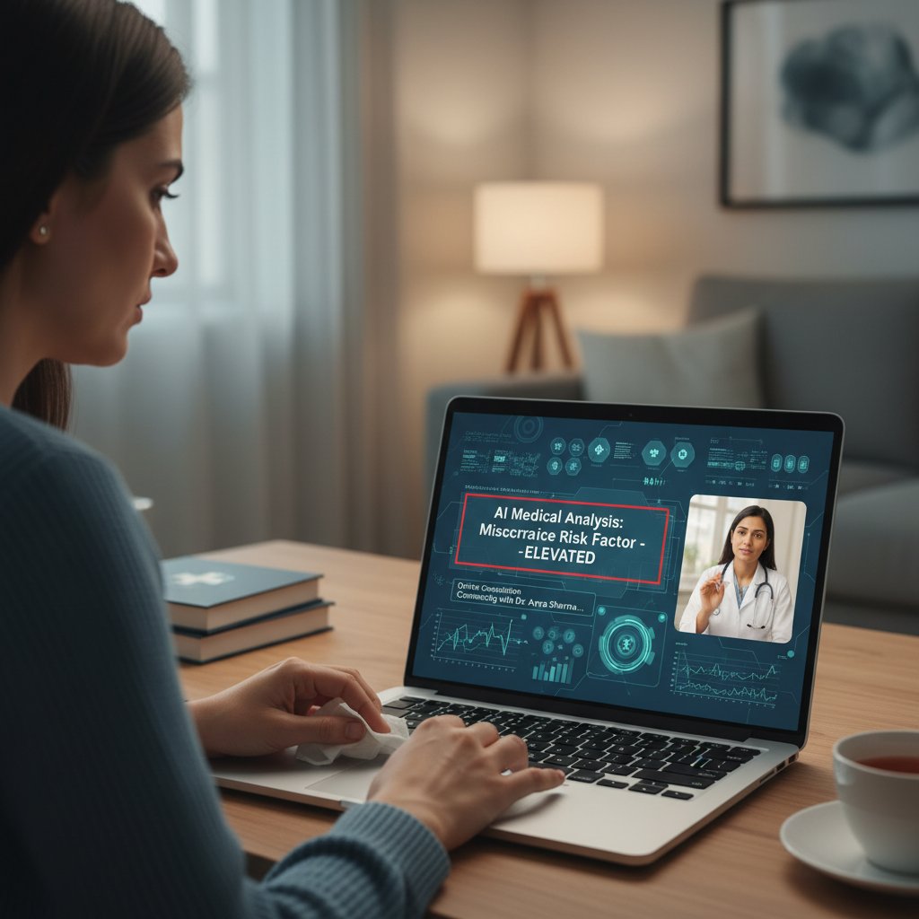 Kadr z ekranu laptopa, analiza medyczna AI, konsultacja zdrowotna online