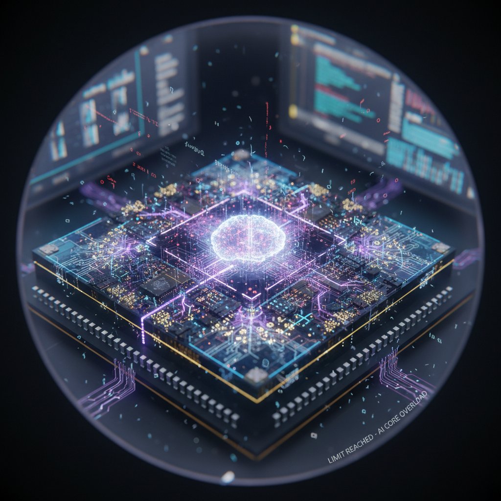 Zbliżenie na mikrochip AI pod mikroskopem, symbolizujący granice technologii