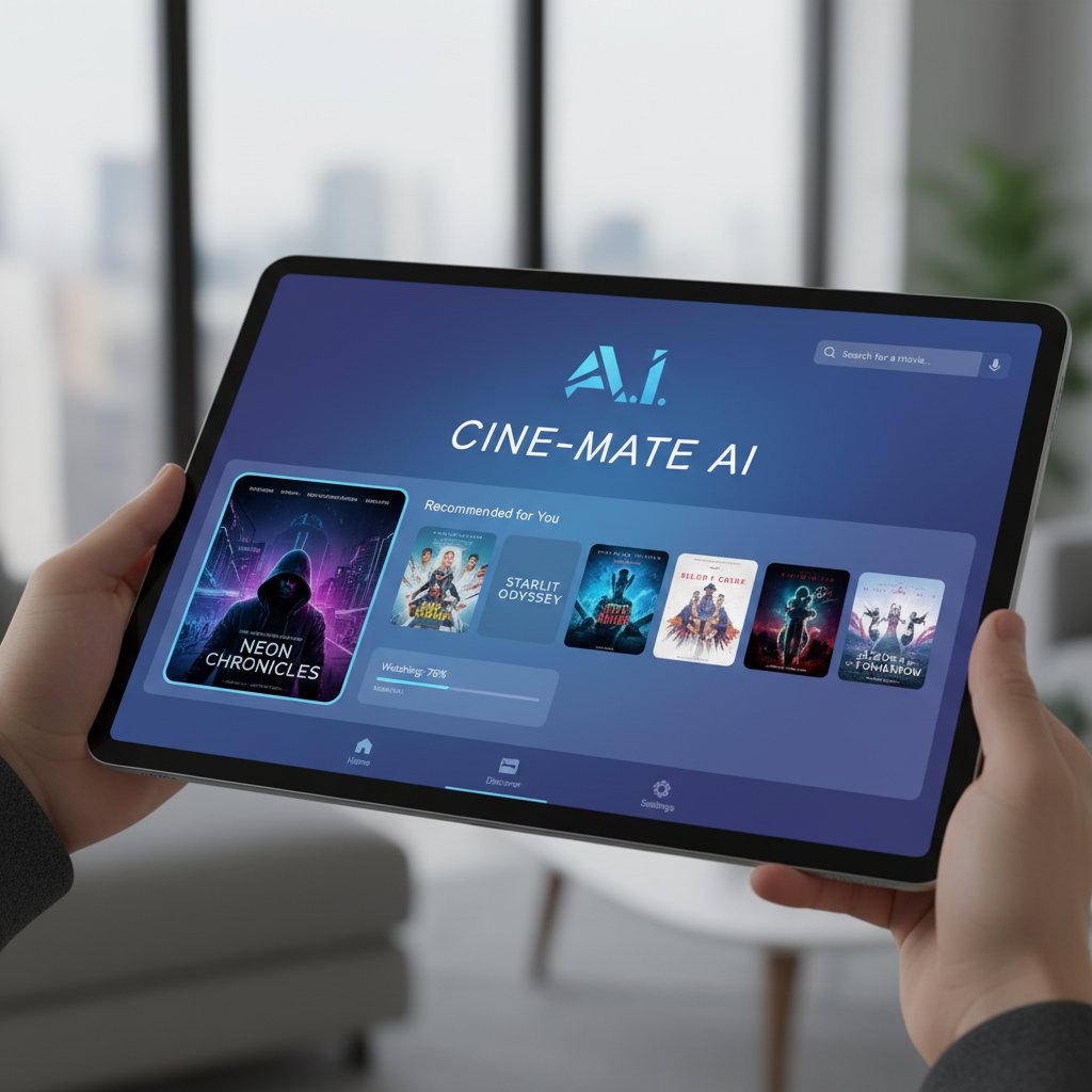 Modern user interface of an AI-powered movie assistant on a tablet, better than traditional movie critics