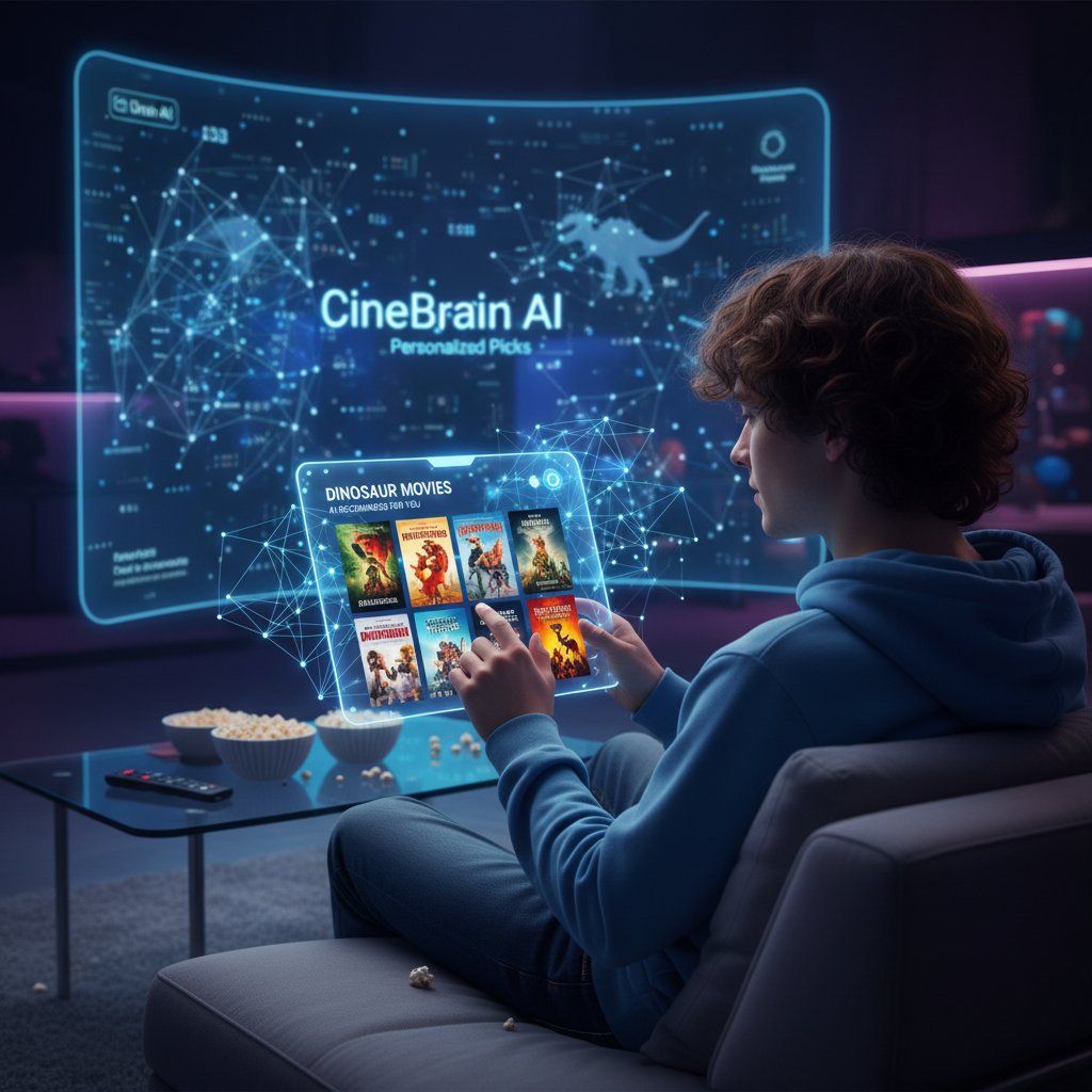 Person browsing dinosaur movie recommendations on AI-powered streaming platform