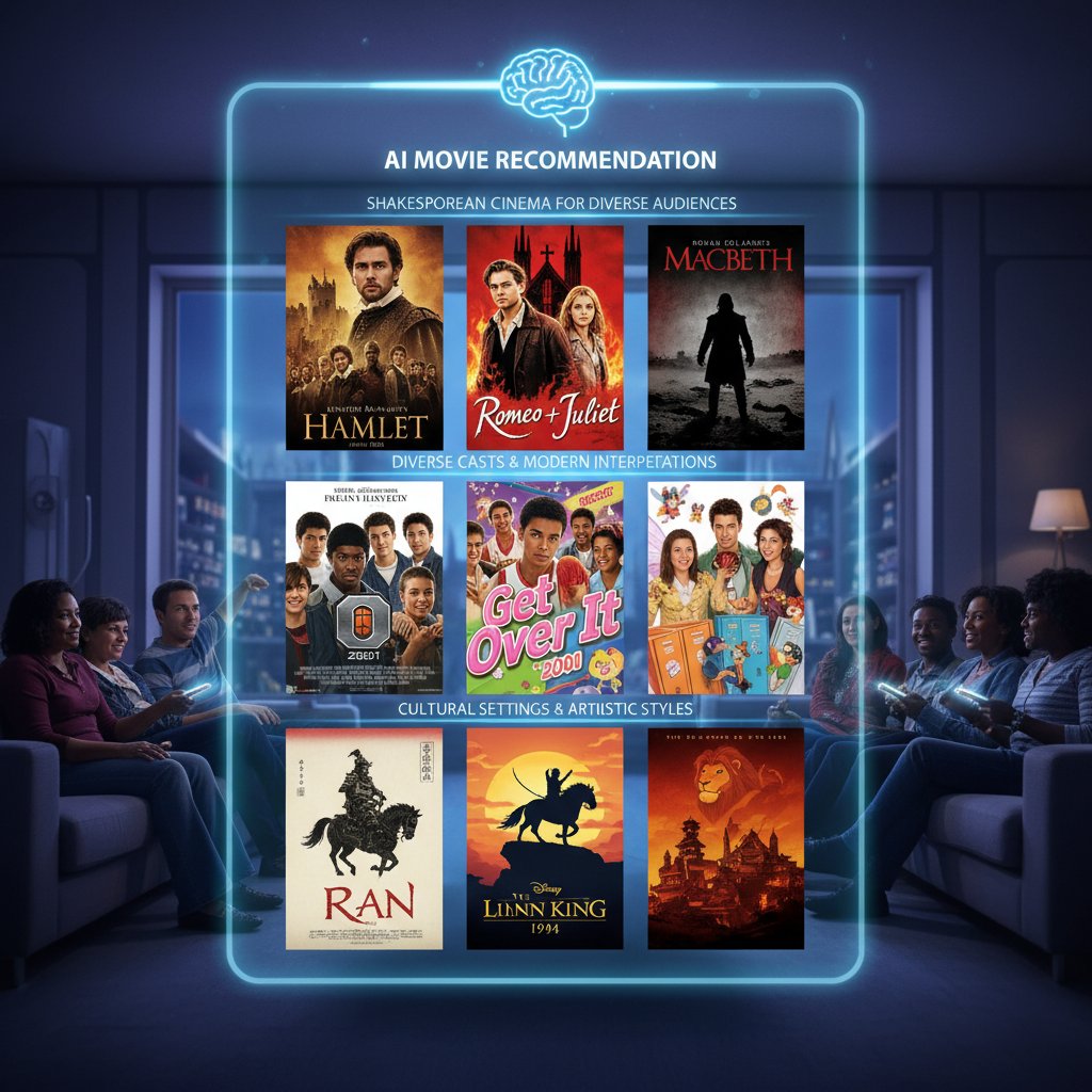 AI recommending Shakespearean movies to a diverse group of viewers