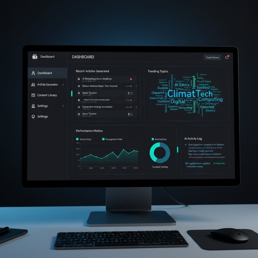 AI news platform dashboard showing instant article generation, digital publisher news automation in action