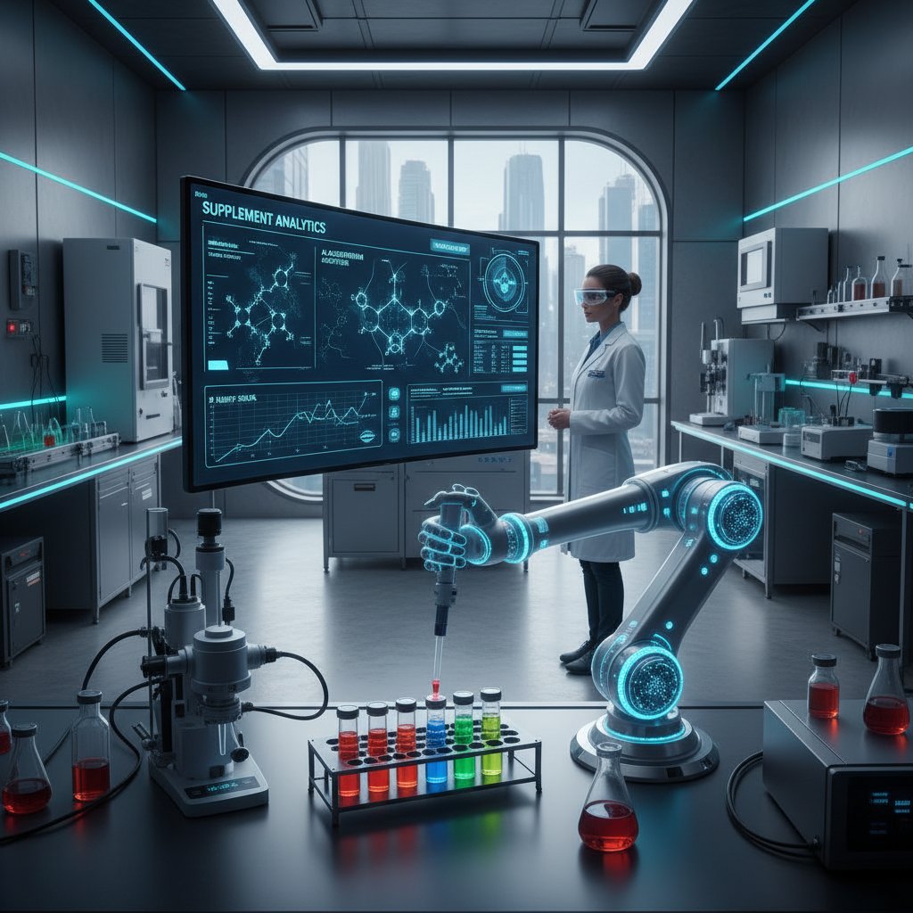 Operator AI analizujący dane o chlorelli na ekranie komputera w nowoczesnym laboratorium