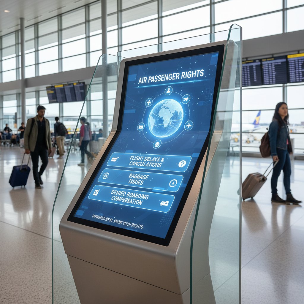 Osoba korzystająca z aplikacji AI do analizy praw pasażera na lotnisku