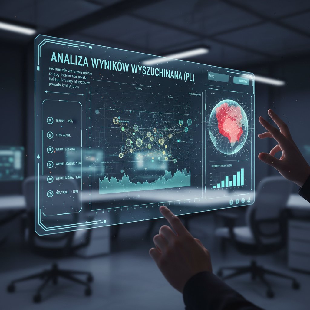 Interfejs AI analizujący polskie wyniki wyszukiwania, SEO w Polsce, narzędzia AI