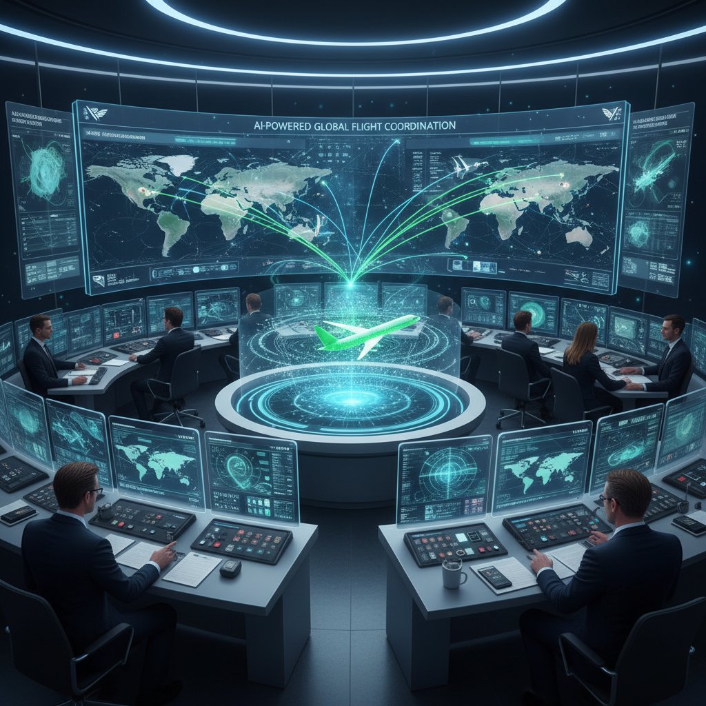 AI-powered flight coordination system, digital interface, consulate staff monitoring maps and passenger data