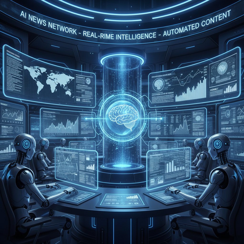 AI-powered news generator platform interface, real-time data analysis, fast news content automation