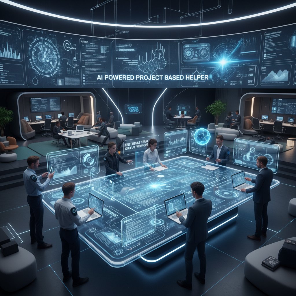 AI-powered project based helper guiding enterprise team in modern office