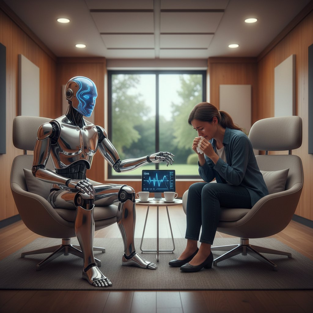 Robot-terapeuta i człowiek w emocjonalnej rozmowie