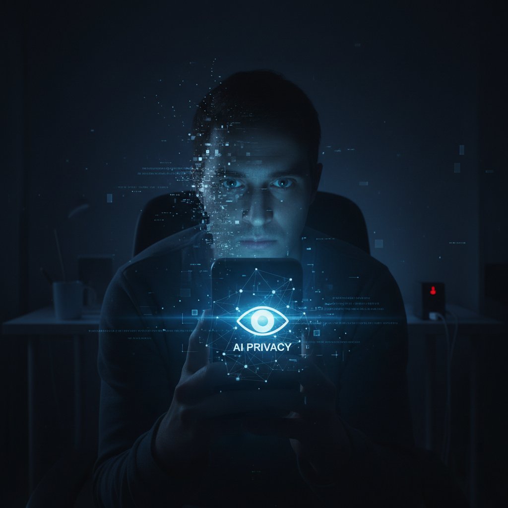 Osoba patrząca na smartfon w ciemnym pokoju, z cyfrowymi liniami sugerującymi manipulację