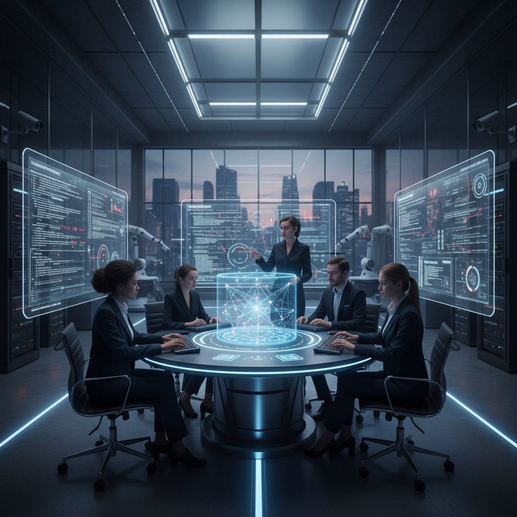 Zespół badaczy AI podczas audytu bezpieczeństwa w nowoczesnym laboratorium