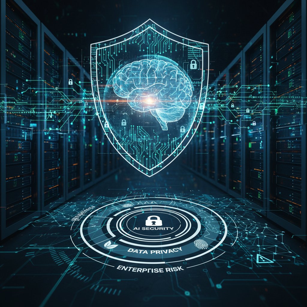 Corporate professionals looking uneasy as an AI teammate manages sensitive data, symbolizing privacy and trust concerns