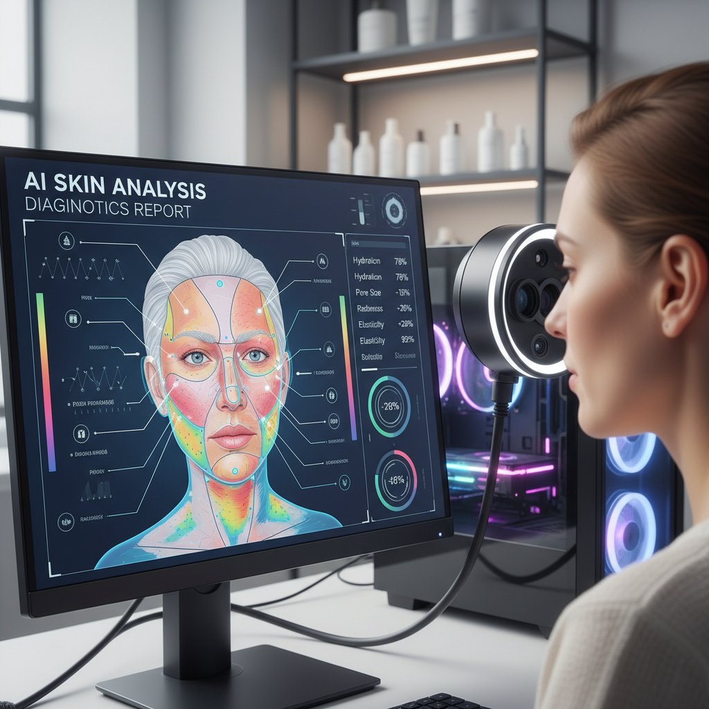 Zdjęcie ekranu komputera z analizą zdjęcia skóry w programie AI