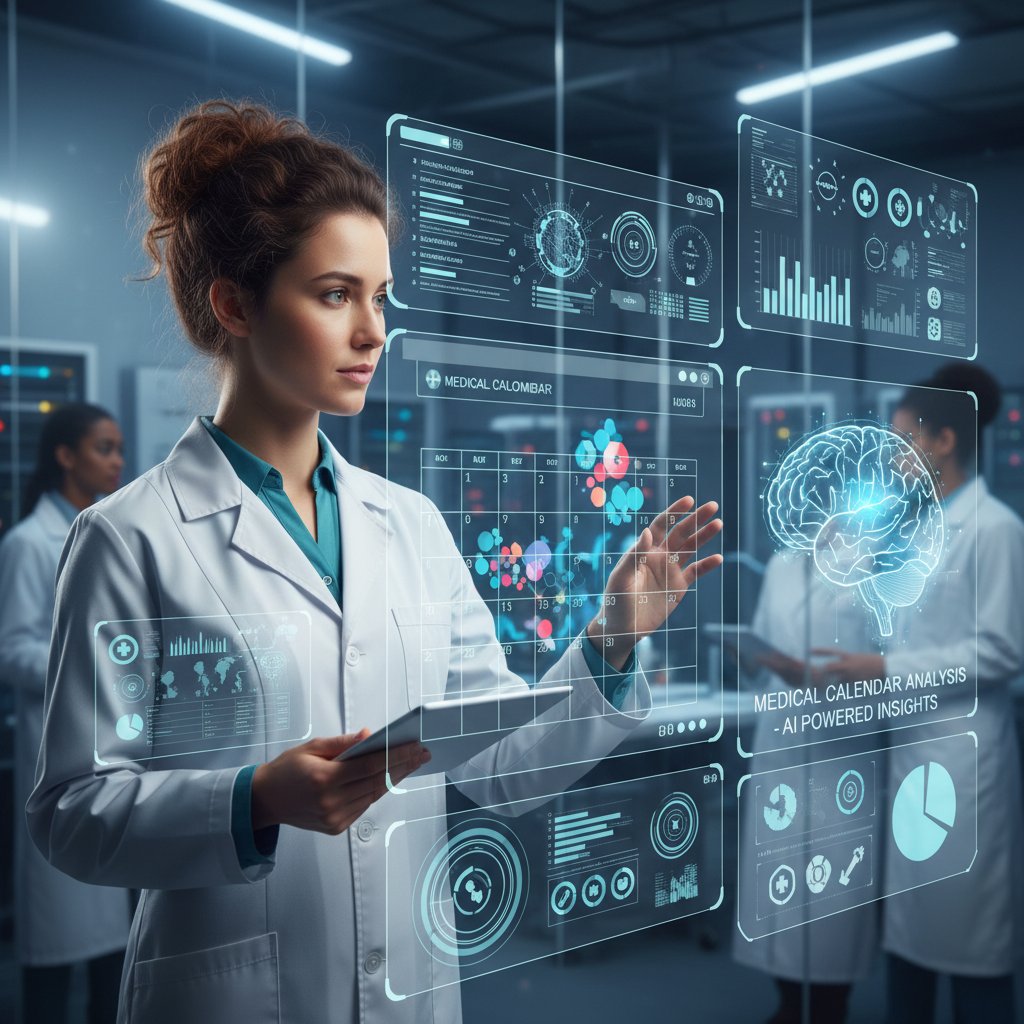 Specjalista IT analizujący dane kalendarza wizyt przez AI