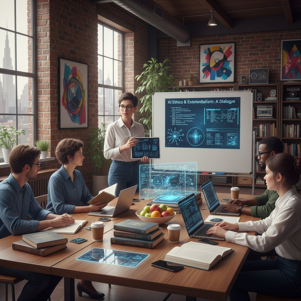 Specjalista AI prowadzi warsztaty filozoficzne z zespołem programistów – teoria spotyka praktykę