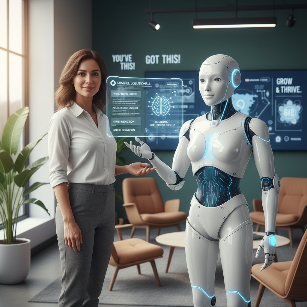 Nowoczesny interfejs aplikacji AI, osoba korzystająca z ćwiczeń na asertywność