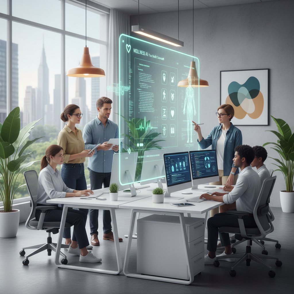 Nowoczesny zespół AI pracujący nad aplikacją zdrowotną