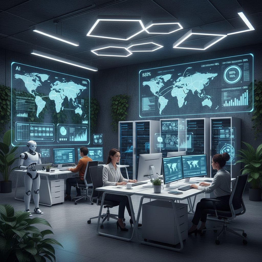 Zespół korzystający z systemów AI do zarządzania łańcuchem dostaw — nowoczesne technologie w SRM