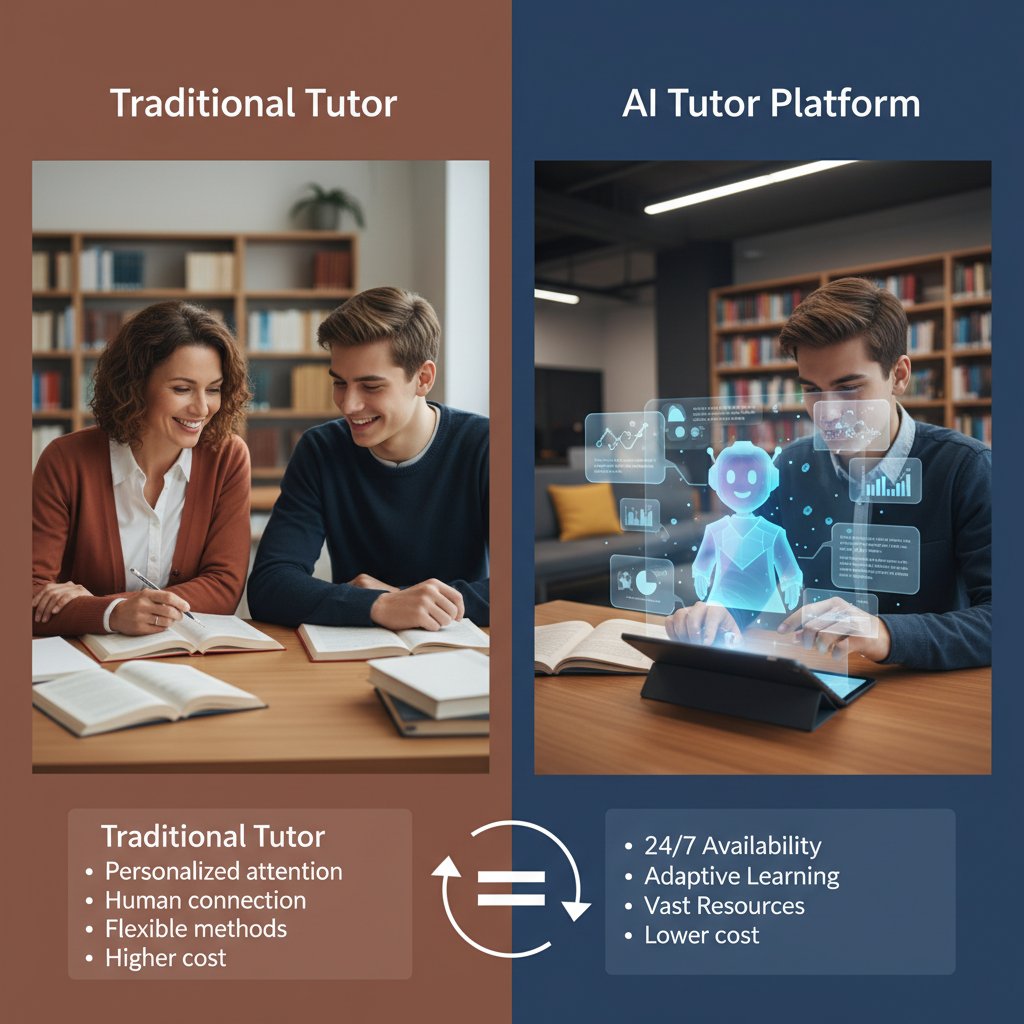 Trzy osoby: nauczyciel AI, korepetytor, uczeń korzystający z platformy – zestawienie